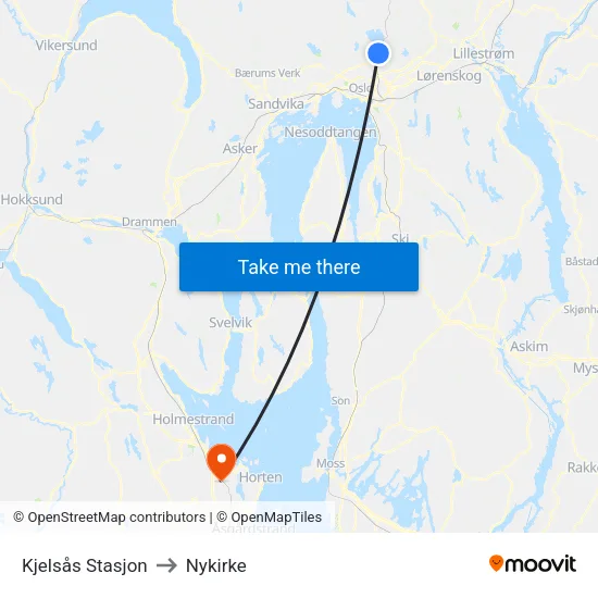 Kjelsås Stasjon to Nykirke map