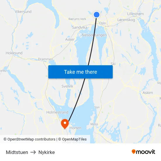 Midtstuen to Nykirke map