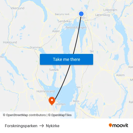 Forskningsparken to Nykirke map