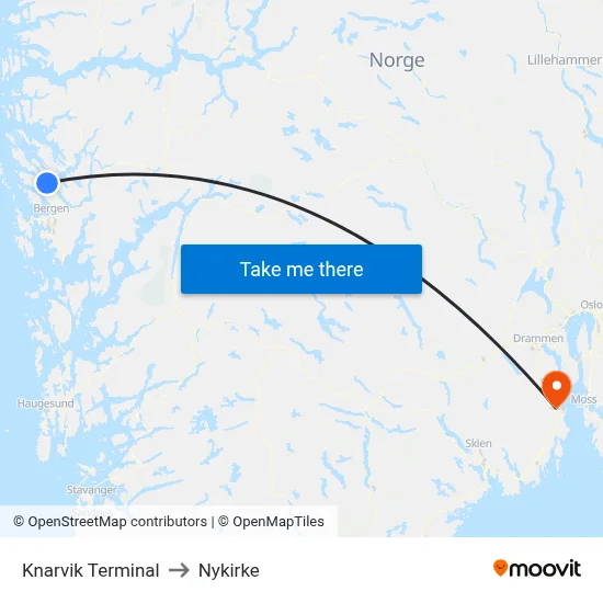 Knarvik Terminal to Nykirke map
