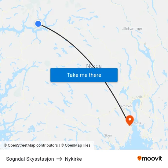 Sogndal Skysstasjon to Nykirke map