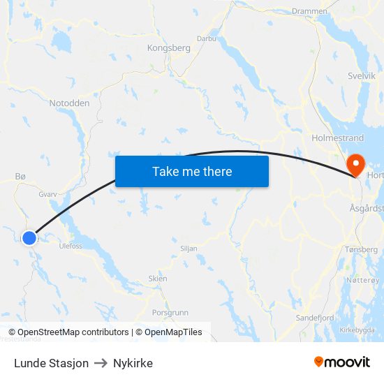 Lunde Stasjon to Nykirke map