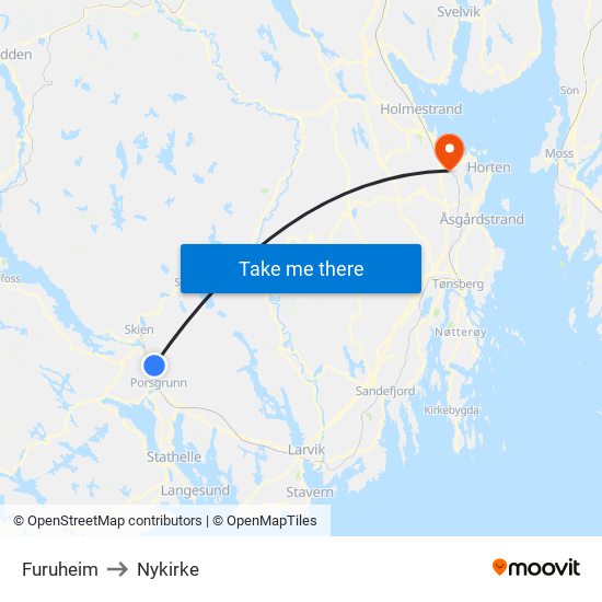 Furuheim to Nykirke map