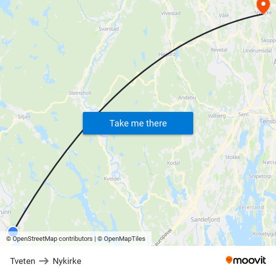 Tveten to Nykirke map