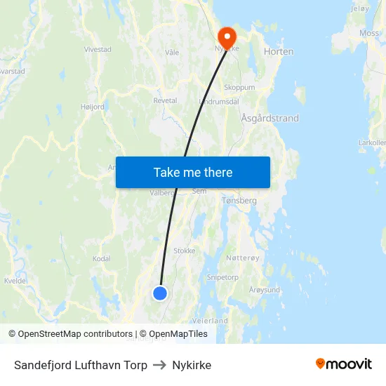 Sandefjord Lufthavn Torp to Nykirke map