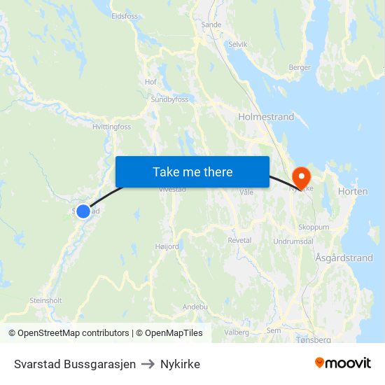 Svarstad Bussgarasjen to Nykirke map