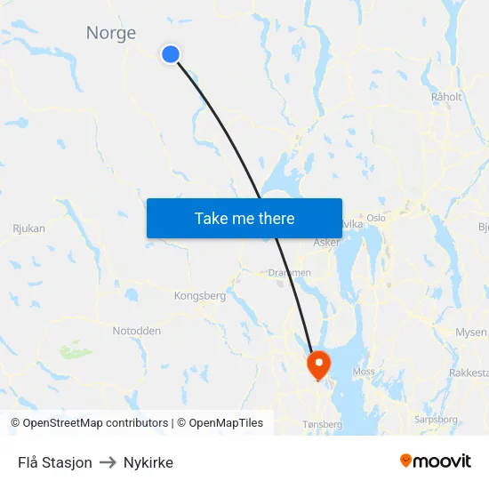 Flå Stasjon to Nykirke map