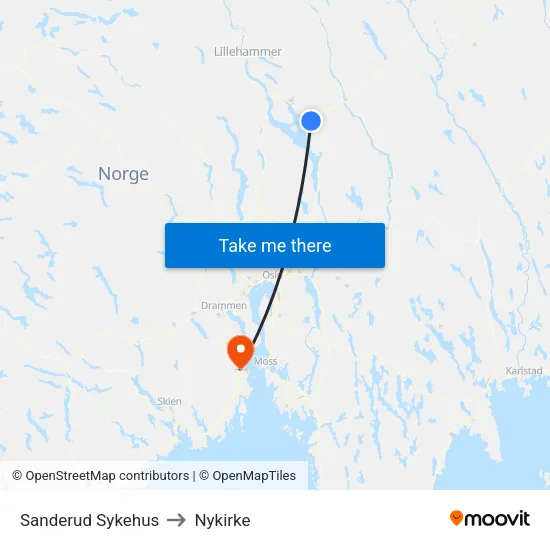 Sanderud Sykehus to Nykirke map