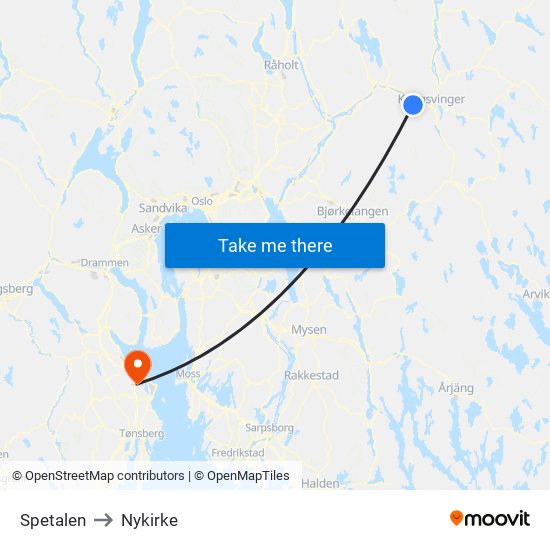 Spetalen to Nykirke map