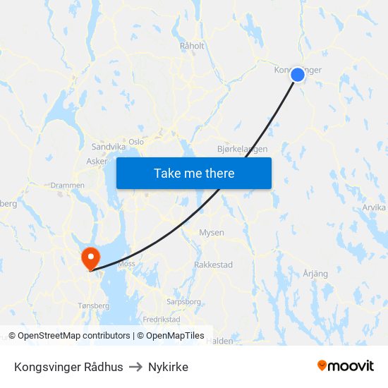 Kongsvinger Rådhus to Nykirke map