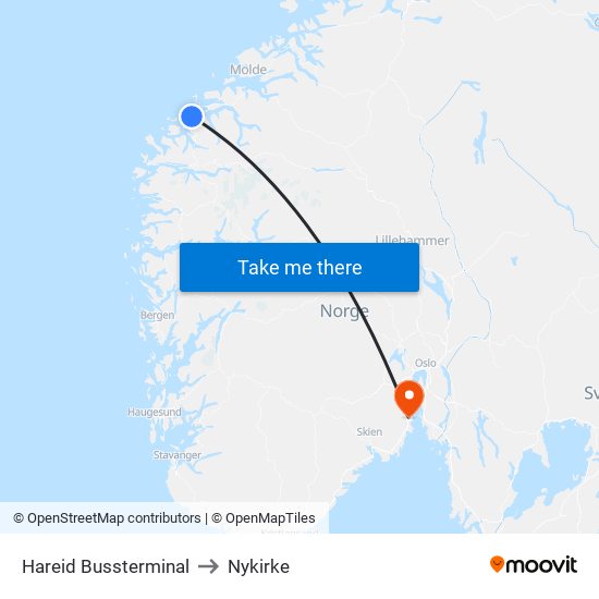 Hareid Bussterminal to Nykirke map