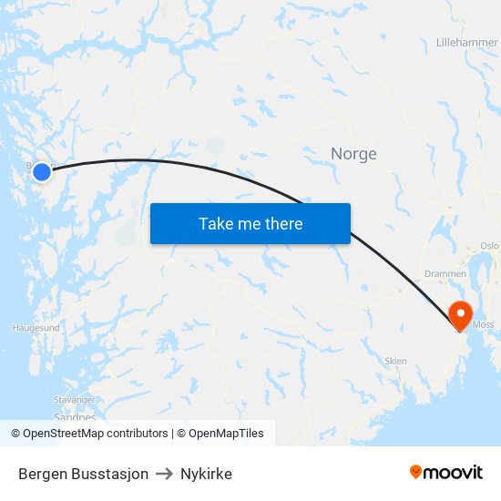 Bergen Busstasjon to Nykirke map