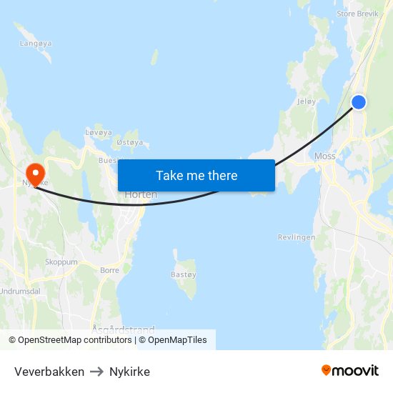 Veverbakken to Nykirke map