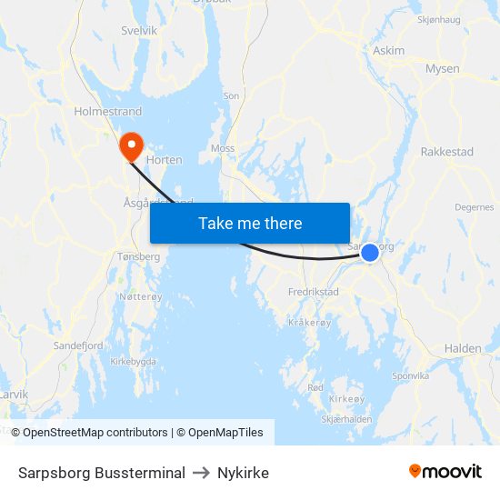 Sarpsborg Bussterminal to Nykirke map