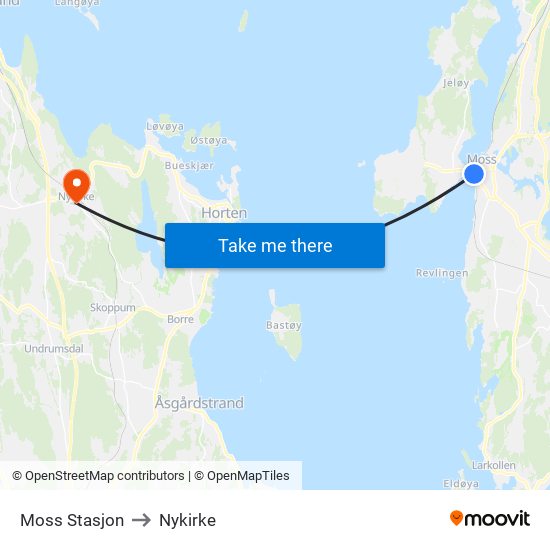 Moss Stasjon to Nykirke map