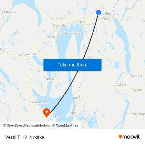 Vestli T to Nykirke map