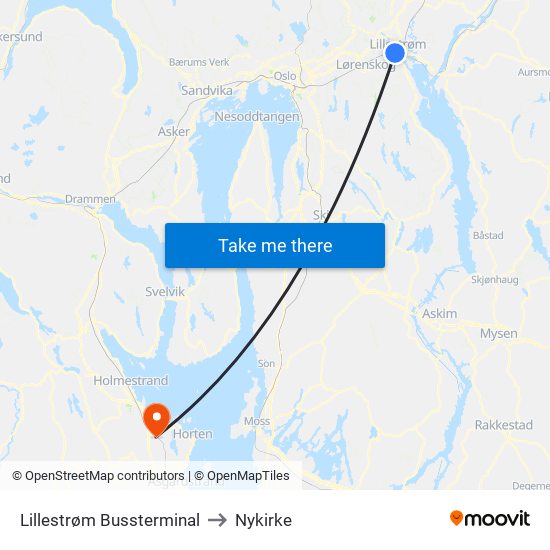 Lillestrøm Bussterminal to Nykirke map