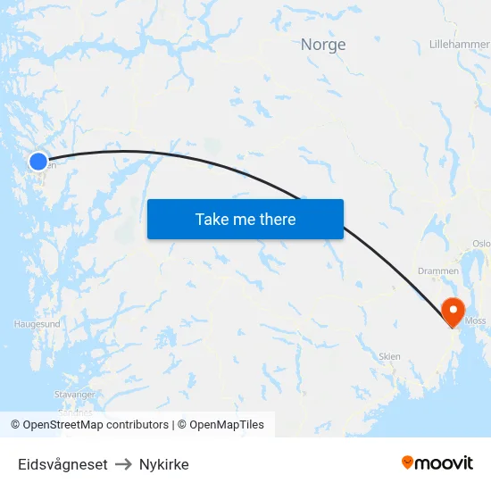 Eidsvågneset to Nykirke map