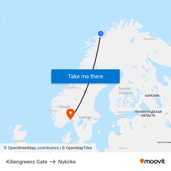 Killengreens Gate to Nykirke map