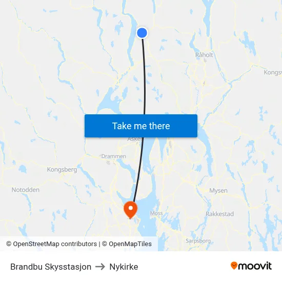Brandbu Skysstasjon to Nykirke map