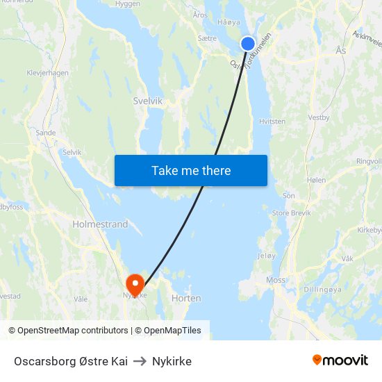 Oscarsborg Østre Kai to Nykirke map