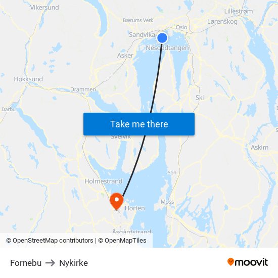 Fornebu to Nykirke map