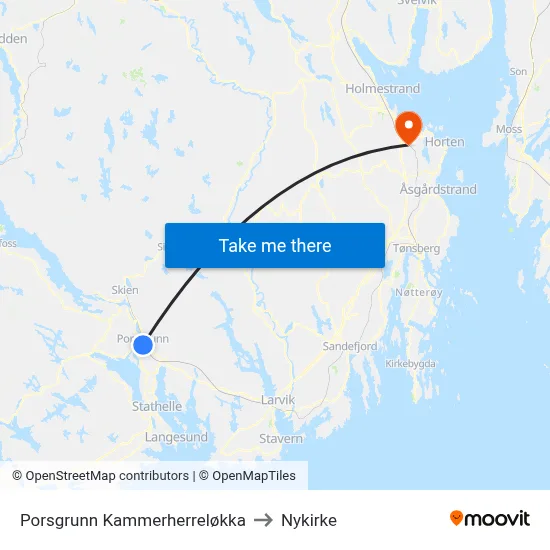 Porsgrunn Kammerherreløkka to Nykirke map