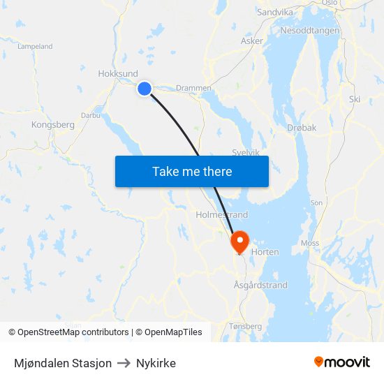 Mjøndalen Stasjon to Nykirke map