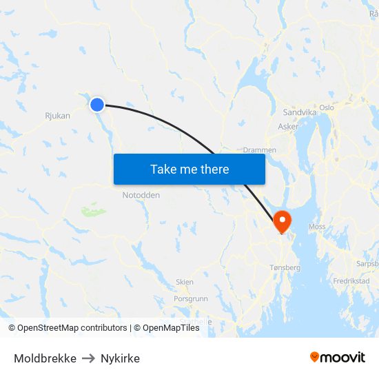 Moldbrekke to Nykirke map