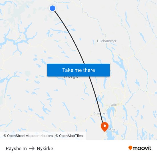 Røysheim to Nykirke map