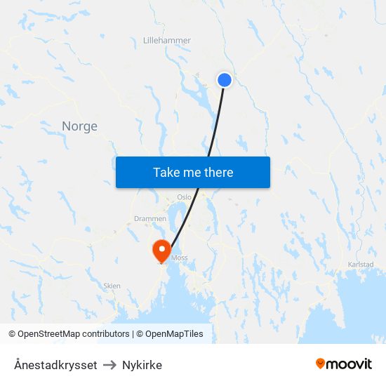 Ånestadkrysset to Nykirke map