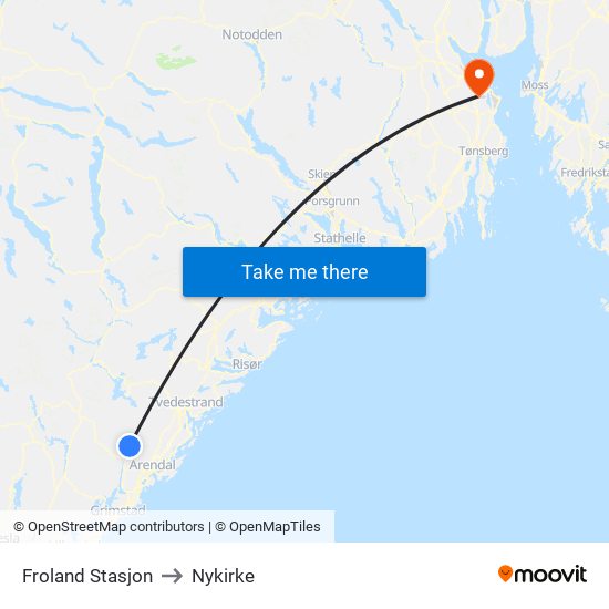 Froland Stasjon to Nykirke map