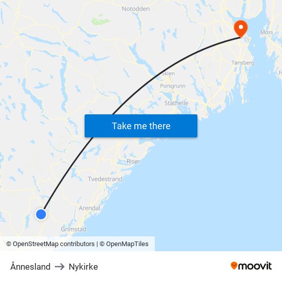 Ånnesland to Nykirke map