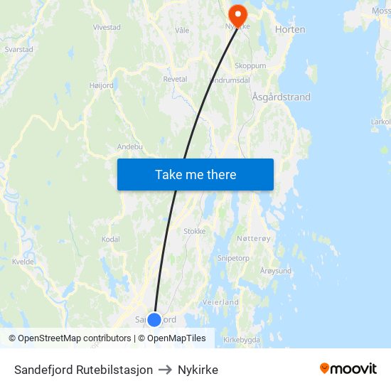 Sandefjord Rutebilstasjon to Nykirke map