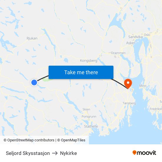 Seljord Skysstasjon to Nykirke map