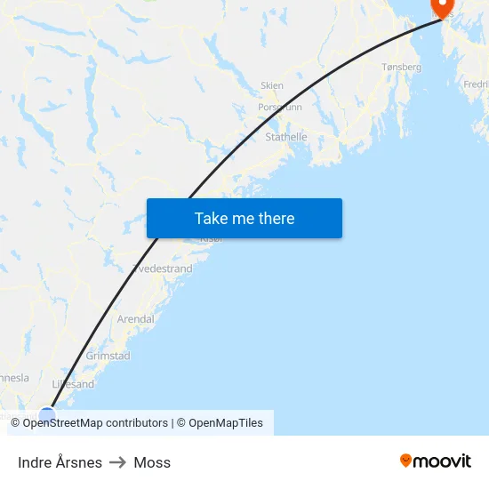 Indre Årsnes to Moss map