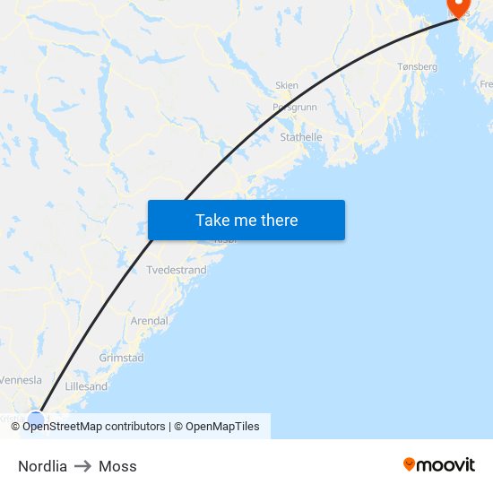 Nordlia to Moss map