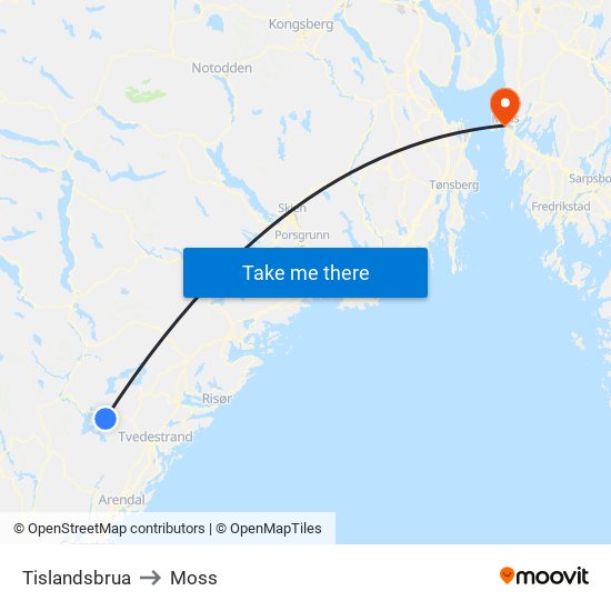 Tislandsbrua to Moss map