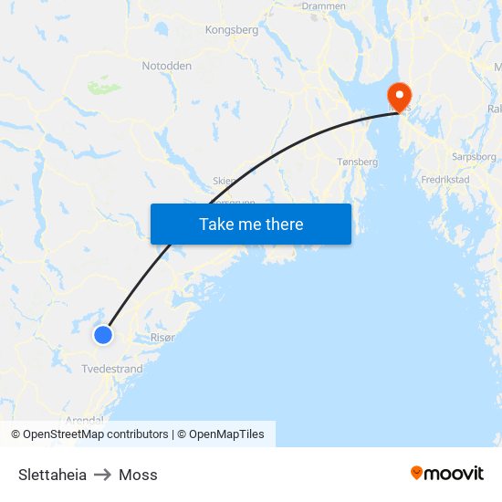 Slettaheia to Moss map