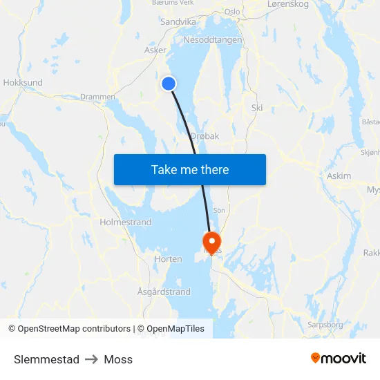 Slemmestad to Moss map