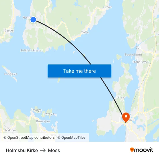 Holmsbu Kirke to Moss map