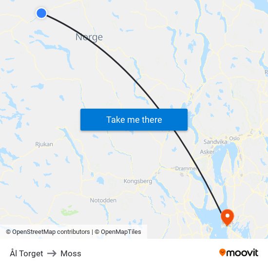 Ål Torget to Moss map