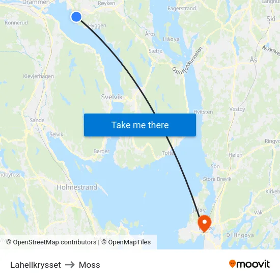 Lahellkrysset to Moss map