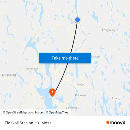 Eidsvoll Stasjon to Moss map