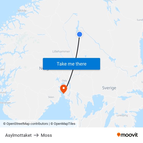 Asylmottaket to Moss map