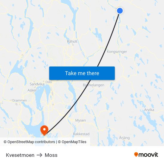 Kvesetmoen to Moss map