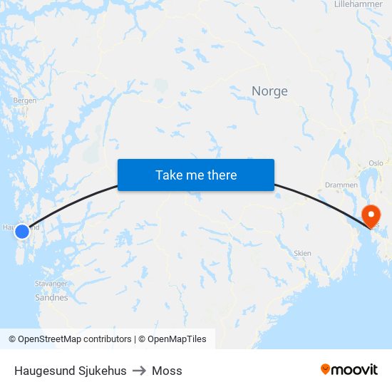 Haugesund Sjukehus to Moss map