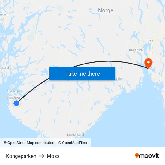 Kongeparken to Moss map