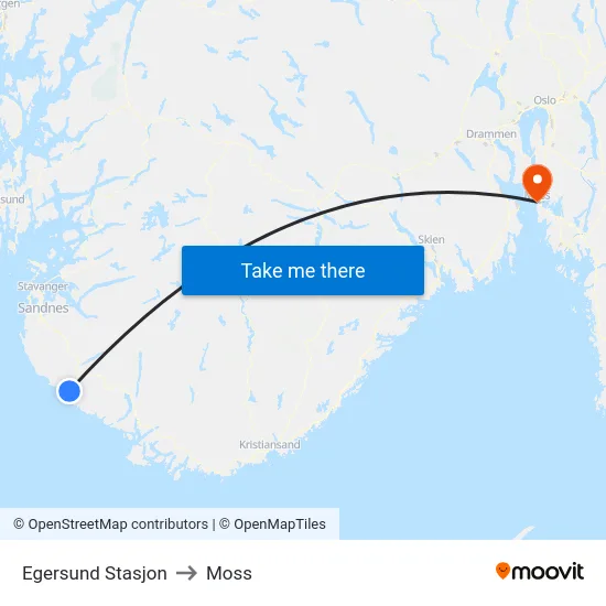 Egersund Stasjon to Moss map