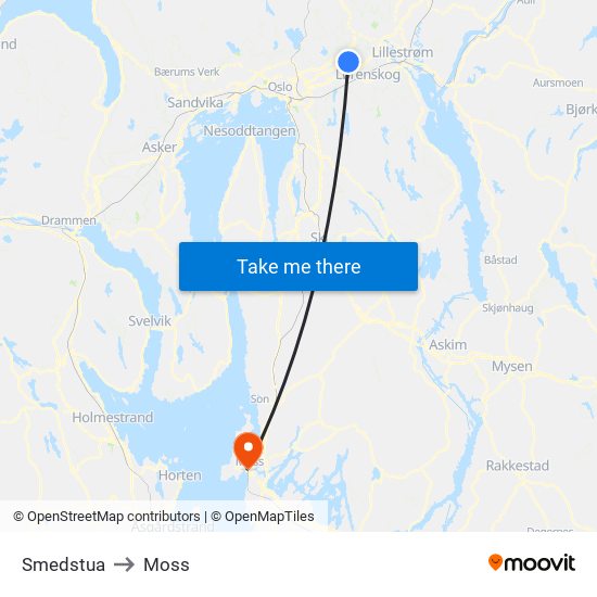 Smedstua to Moss map